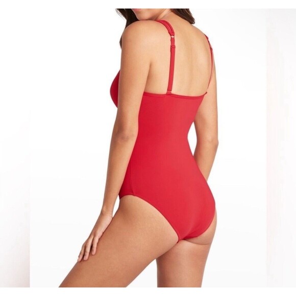 Sea Level Swim Essentials Spliced One Piece Swimsuit In Red Sz 12 New W/O Tag - Picture 2 of 10